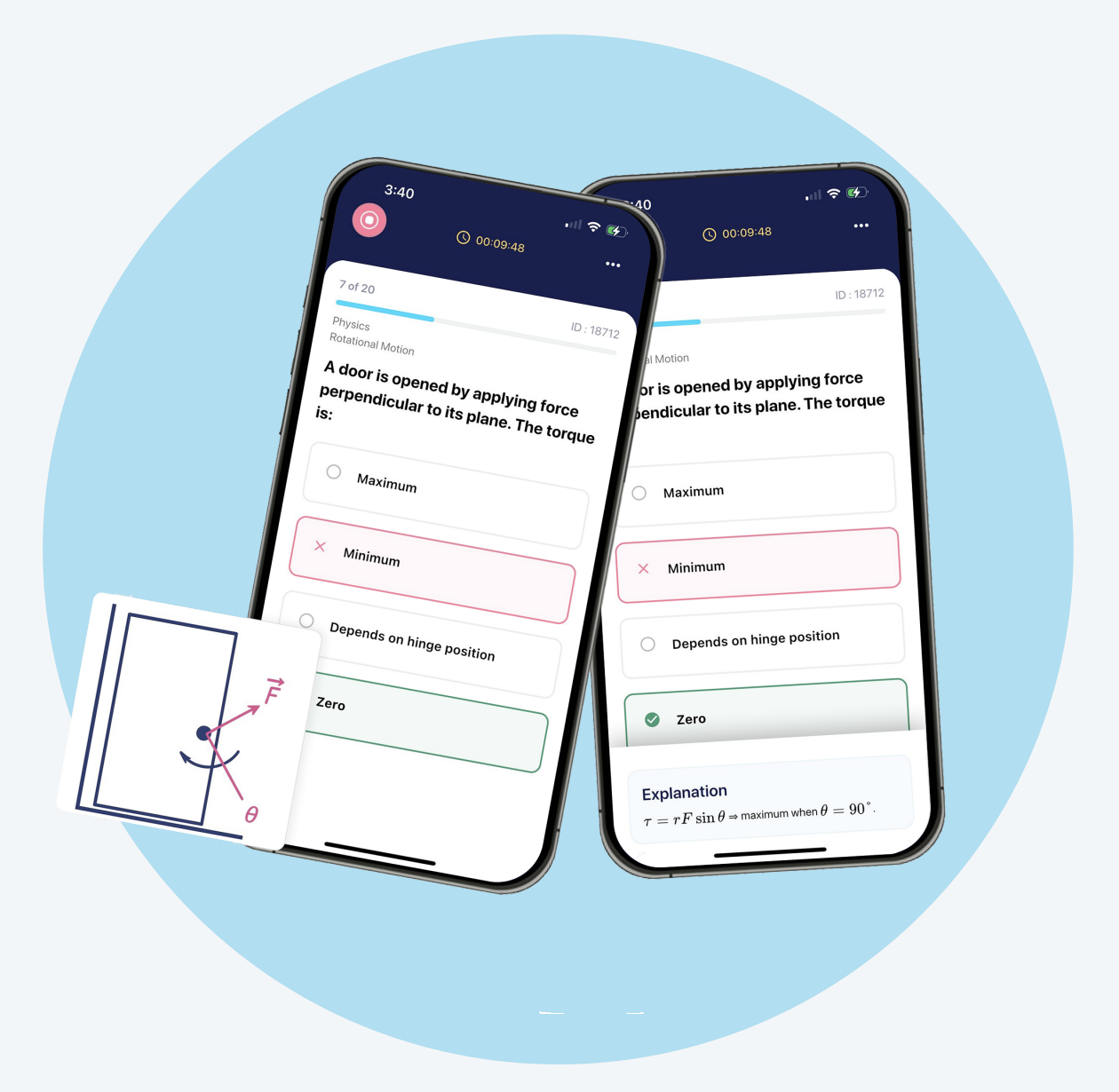 FullyPass question bank phone screens with explanation card
